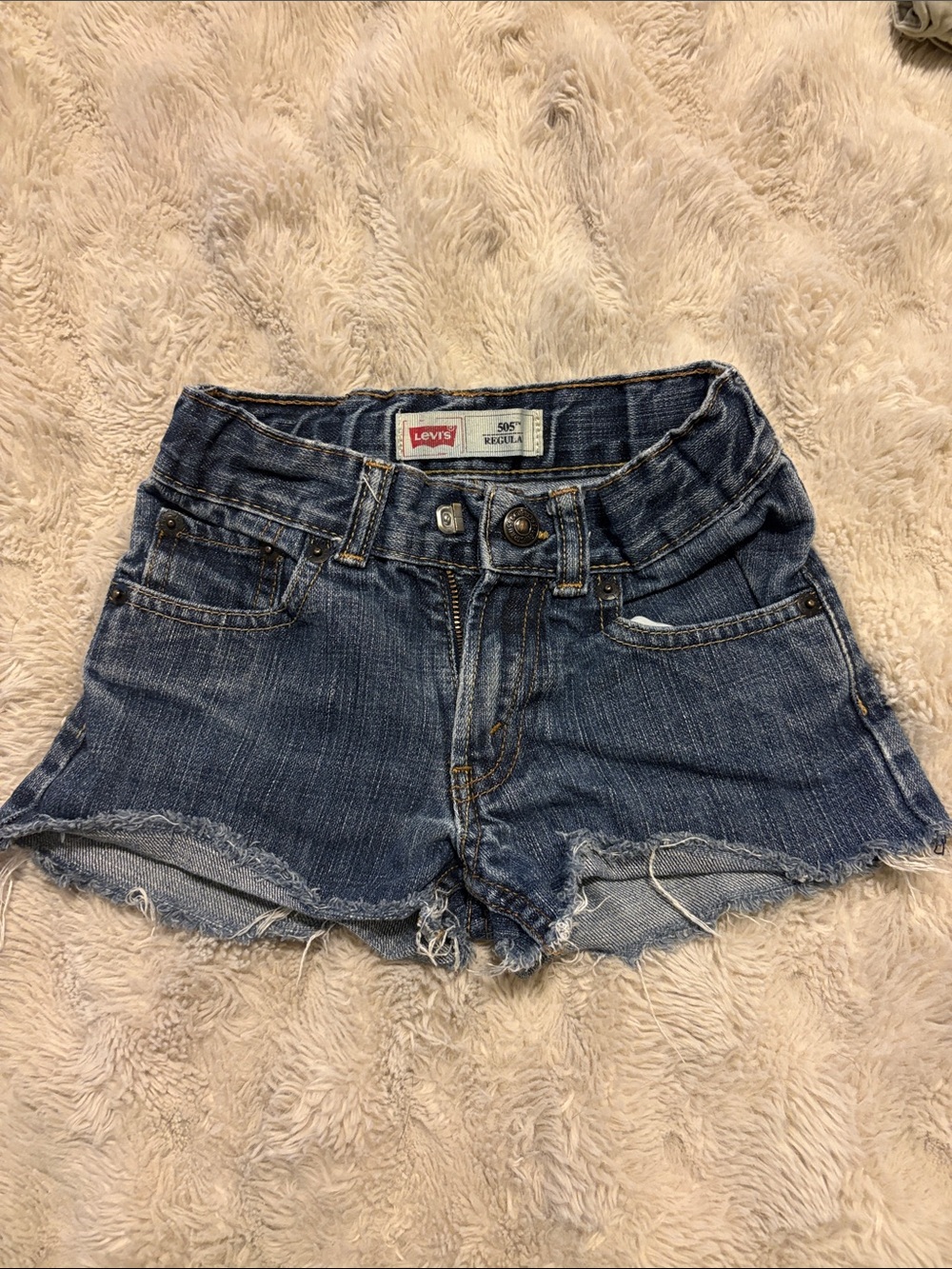 Levi's Dark Blue Distressed Denim Cutoff Shorts
